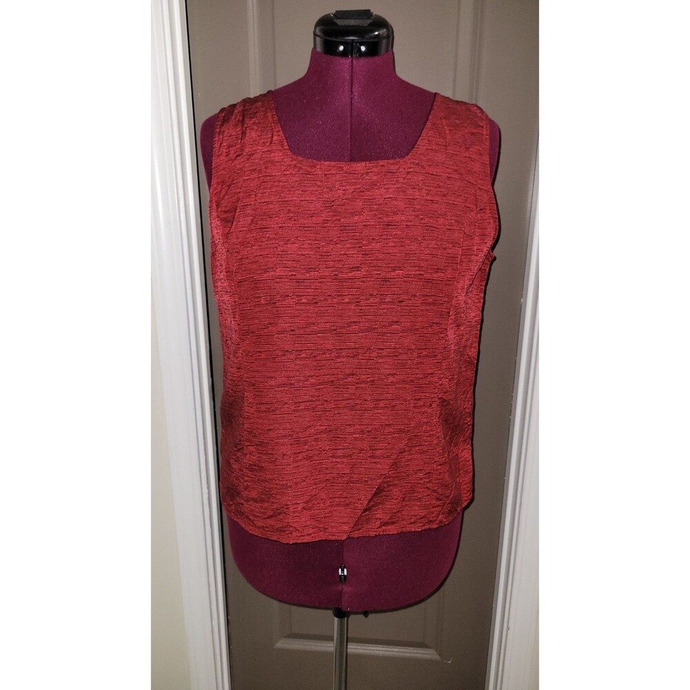 Dialogue Red Silk Blouse Sleeveless Women's Size L Square Neckline Marled